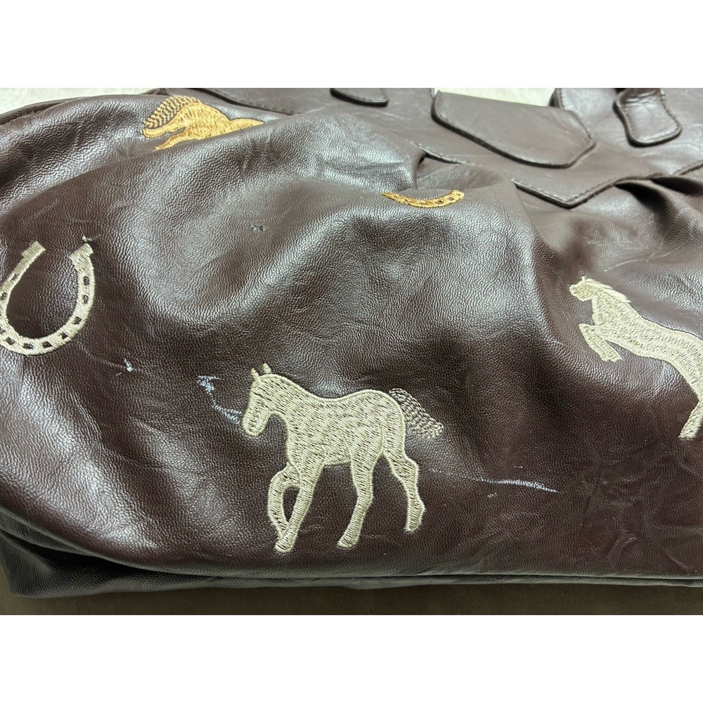 Braciano Purse Brown Faux Leather Embroidered Horses Western Vintage Bag *flaws - Picture 10 of 16